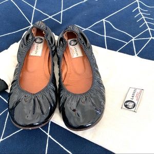 Lanvin Black Patent Leather Ballerina Flats